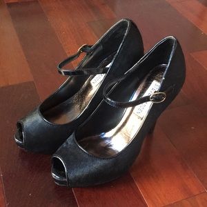 Steve Madden faux pony fur peep toe heels